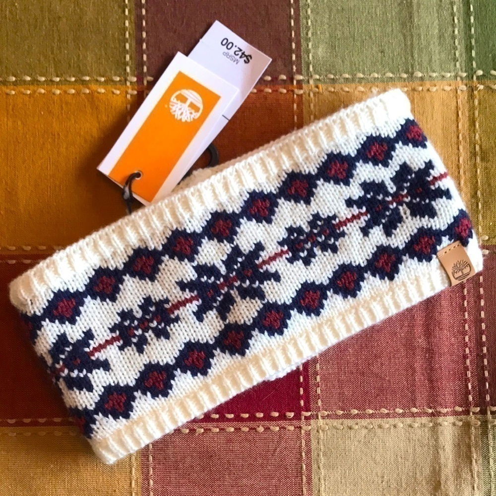 Brand New Timberland Cream Fair Isle Knit Headband Earband Cozy Sherpa Lining